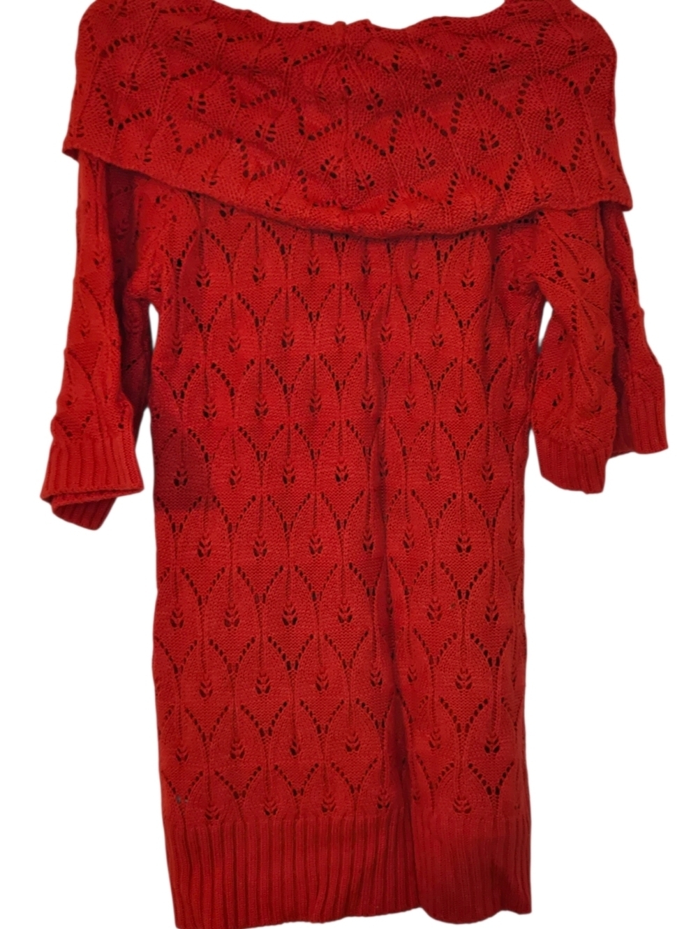 Y2K Red Off Shoulder Sweater Dress Medium Cozy Knit Tunic Vanity - Picture 3 of 5